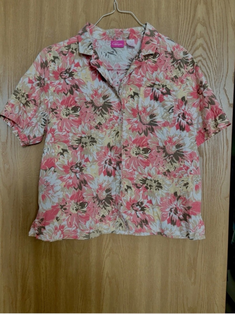 Pappagallo Women's Short Sleeve Hawaiian Camp Shirt Size XL Pink Floral Cotton